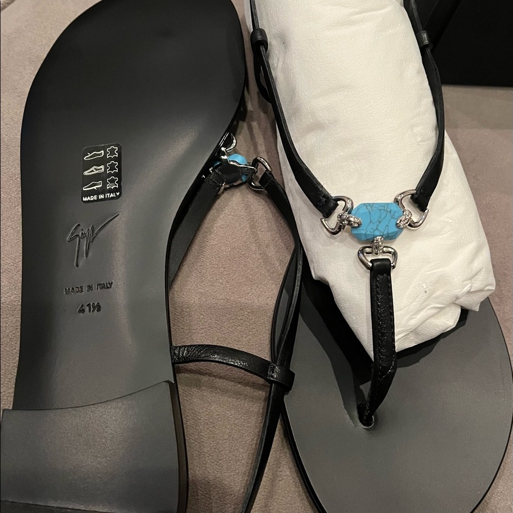 Giuseppe rhinestone and turquoise thong flip-flops